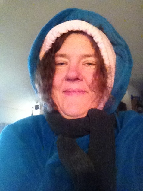 Two hoods, a robe and a scarf to fight being chilly Two hoods, a robe and a scarf to fight being chilly