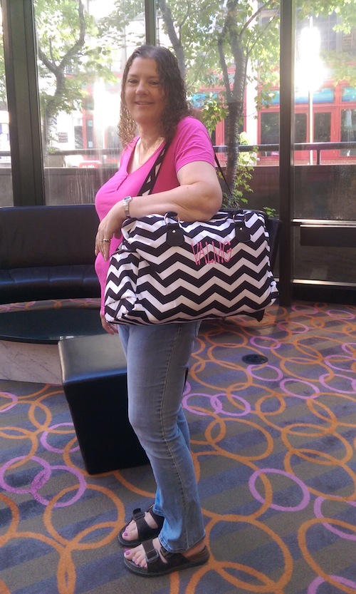 The Pink Monogram Monogrammed Black Chevron Weekender Travel Bag