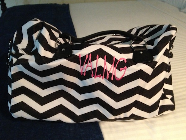 The Pink Monogram Monogrammed Black Chevron Weekender Travel Bag