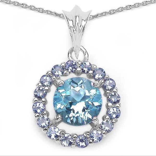 Majesty Diamonds Blue Topaz and Tanzanite Halo Pendant